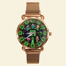 Load image into Gallery viewer, Time to Mine! Fun Sandbox Game Mesh Straps Watch - Personalized Gift for Game Lovers Quartz Watch PopCulturePrints