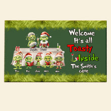 Load image into Gallery viewer, Cozy Green Monster Family Personalized Doormat - Christmas Edition Doormat PopCulturePrints
