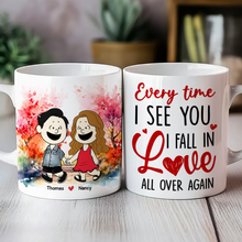 Load image into Gallery viewer, Personalized Love Coffee Mug for Couples - Every Time I See You I Fall in Love Coffee Mug PopCulturePrints