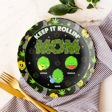 Load image into Gallery viewer, “Keep It Rollin’ DAD” - Personalized Ceramic Round Plate for Dad, Perfect Gift for Father's Day & Grandpa Ceramic Round Plate PopCulturePrints