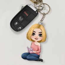 Load image into Gallery viewer, Personalized Keychain for Book Lovers - Reading Girl Charm Keychains PopCulturePrints