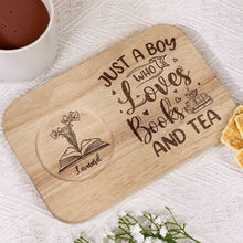 Load image into Gallery viewer, Just A Girl Who Loves Books And Coffee - Personalized Serving Board With Cup Holder Serving Board With Cup Holder PopCulturePrints