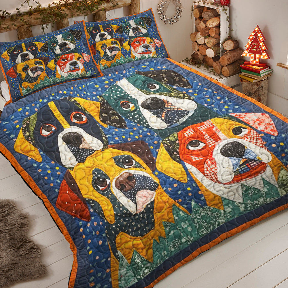 Colorful Boxers Dog Christmas Quilt Set for Dog Lovers Blanket PopCulturePrints