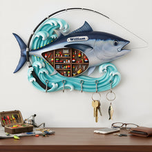 Load image into Gallery viewer, Hook, Line, and Sinker: Fishing Gear Corner Key Hanger - Personalized Gift for Fishing Lovers Wood Sign PopCulturePrints
