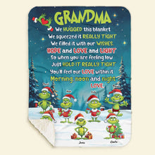 Load image into Gallery viewer, Personalized Granny Christmas Blanket - Grinchy Hugs and Love Blanket PopCulturePrints
