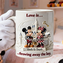 Load image into Gallery viewer, Love is... throwing away the key - Personalized Couple Coffee Mug Coffee Mug PopCulturePrints