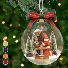 Load image into Gallery viewer, "Celebrating Our Heroes" - Personalized Firefighter Christmas Ornament - Custom Gift for Firefighters, Friends, Family, and Collectors Ornament PopCulturePrints