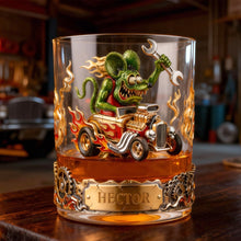 Load image into Gallery viewer, “Rev Up the Fun!” Personalized Hot Rod Lover's 11oz Round Glass - Custom Gift for Car Enthusiasts, Friends, Birthday & Special Occasions Glass PopCulturePrints