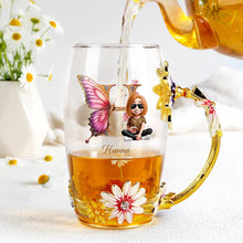 Load image into Gallery viewer, "A Touch of Elegance, Personalized Delight" - Butterfly Monogram With 3D Effect Glass Flower Tea Cup - Perfect Gift for Mom, Grandma, and Loved Ones Glass Flower Tea Cup PopCulturePrints