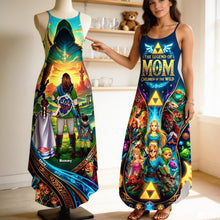 Load image into Gallery viewer, "Celebrate the Legend of Mom!" - Fantasy Wild Mom Suspender Maxi Dress - Personalized Gift for All Moms Dress PopCulturePrints