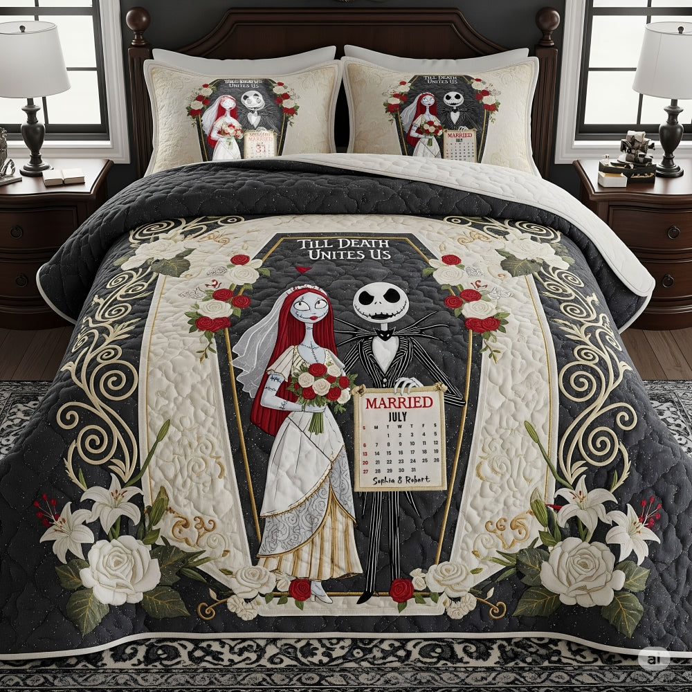 "Till Death Do Us Part" - Personalized Haunted Couple Quilt Bedding Set - Custom Gift for Couples, Anniversary, Weddings Blanket PopCulturePrints