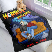 Load image into Gallery viewer, Personalized Horror Movie Night Blanket for Couples Blanket PopCulturePrints
