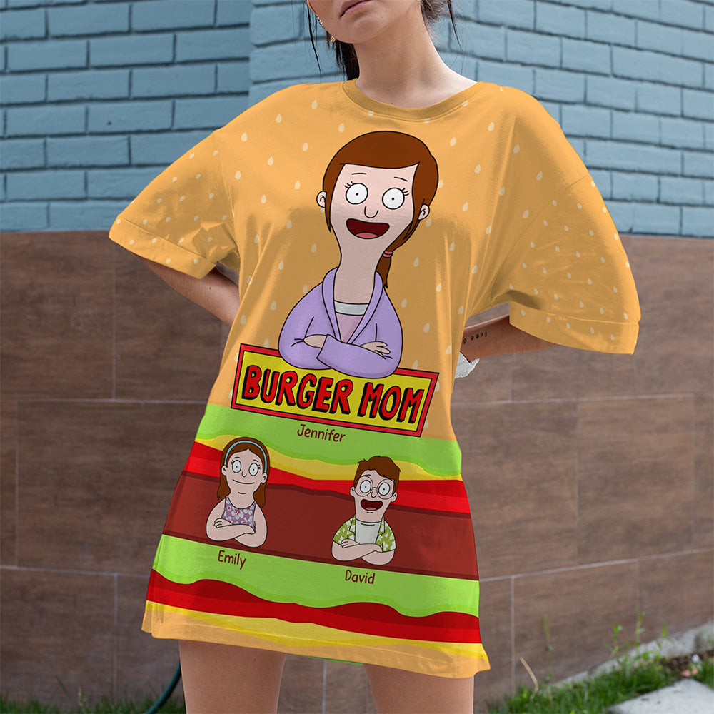 "Celebrate Your Special Mom!" - Personalized Burger Mom Raglan Dress - A Unique Gift for Moms, Grandmas, and More AOP Products PopCulturePrints