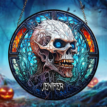 Load image into Gallery viewer, Customizable Skull Halloween Stained Glass Suncatcher Suncatcher PopCulturePrints