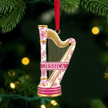 Load image into Gallery viewer, “Note the Melody of Memories” - Harp Toile de Jouy Ornament - Personalized Gift for Music Lovers Ornament PopCulturePrints