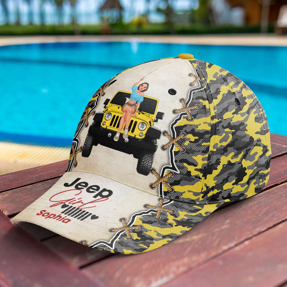 Personalized Jeep Girl Cap with Pink Camo Design Caps PopCulturePrints