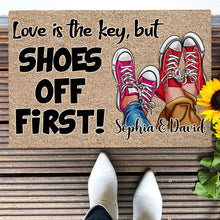 Load image into Gallery viewer, Personalized Couples Doormat - Love Is the Key | Valentine's Day Gifts Doormat PopCulturePrints