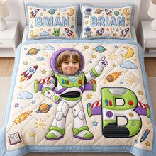 Load image into Gallery viewer, “Blast Off to Dreamland!” - Custom Photo Rocket Space Quilt Bed Set - Personalized Gift for Kids Bedding Set PopCulturePrints