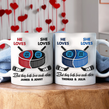 Load image into Gallery viewer, Custom Ice Hockey Couple Mugs - Unique Valentine’s Day Gifts for Hockey Lovers Coffee Mug PopCulturePrints