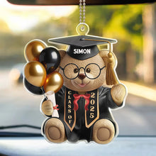 Load image into Gallery viewer, Celebrate Your Graduation with Love - 3D Effect Graduation Bear - Personalized Acrylic Car Hanger - Gift for Graduates, Moms, and Grandmas Acrylic Car Hanger PopCulturePrints