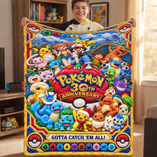 Load image into Gallery viewer, “Catch the Joy of Pokémon!” - Personalized 30th Anniversary Whimsical Creature Catcher Blanket - Perfect Custom Gift for Pokémon Fans