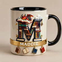 Load image into Gallery viewer, Ignite Your Imagination with Our Vintage Book Dragon Initial Letter Mug - Personalized Gift for Book Lovers Coffee Mug PopCulturePrints