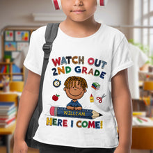 Load image into Gallery viewer, "Watch Out Kindergarten!" – Personalized Cute Character Back To School Shirt for Kids Shirts PopCulturePrints