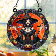 Load image into Gallery viewer, Personalized 3D Halloween Witch Sun Catcher - Round Shaped Home Decor Ornament PopCulturePrints