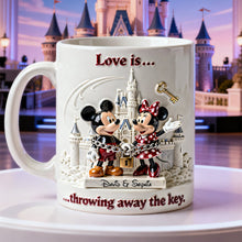 Load image into Gallery viewer, Love is... throwing away the key - Personalized Couple Coffee Mug Coffee Mug PopCulturePrints