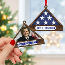 Load image into Gallery viewer, Personalized Memorial Christmas Ornament for Police - Folded Flag Design Ornament PopCulturePrints