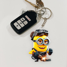 Load image into Gallery viewer, Personalized Welder Cartoon Keychain with Name Keychains PopCulturePrints