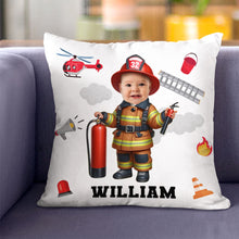 Load image into Gallery viewer, Personalized Kid Firefighter Pillow - Custom Photo Gift Pillow PopCulturePrints