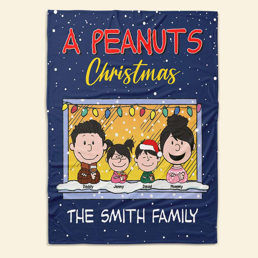 Custom Family Cartoon Christmas Blanket - Peanuts Style Blanket PopCulturePrints
