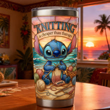 Load image into Gallery viewer, "Knitting is Cheaper Than Therapy" Personalized Tumbler - Custom Gift for Knitting Enthusiasts Tumbler Cup PopCulturePrints