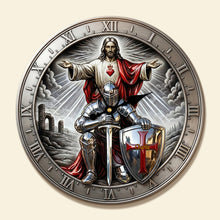 Load image into Gallery viewer, Kneel Templar Knight Jesus Wall Clock - Personalized Gift for Christians Hanging Wall Clock PopCulturePrints