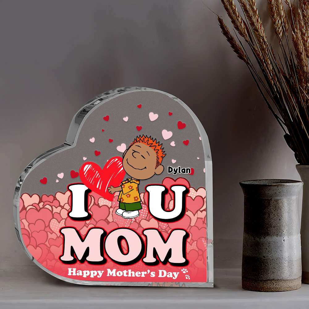 "I Love You, Mom" - Personalized Heart Plaque - Perfect Gift for Moms and Grandmas - Happy Mother's Day Shaped Plaques PopCulturePrints