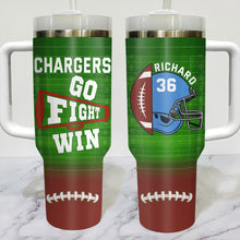 Load image into Gallery viewer, Personalized Football Lover's 40oz Tumbler with Handle - Go Fight Win Design Tumbler Cup PopCulturePrints