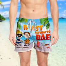 Load image into Gallery viewer, Personalized Couple Beach Shorts - Valentine's Day Gifts - If Lost Return to BAE Shorts and Pants PopCulturePrints