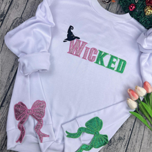 Load image into Gallery viewer, Wicked Christmas Embroidered Sweatshirt with Glitter Bows Shirts PopCulturePrints