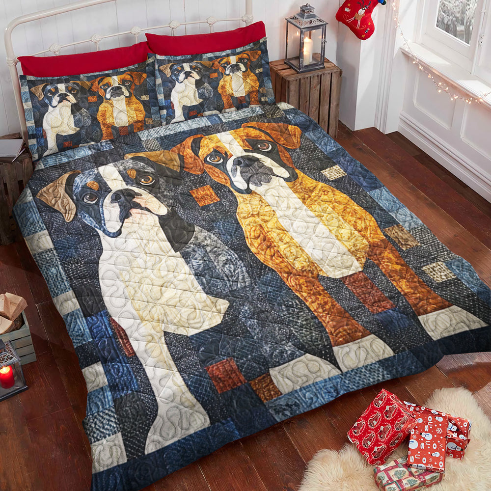 Colorful Boxers Dog Christmas Quilt Set for Dog Lovers Blanket PopCulturePrints