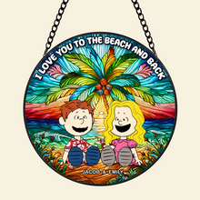 Load image into Gallery viewer, Custom Beach-Themed Stained Glass Art for Couples - Perfect Personalized Valentine's Day Gifts Ornament PopCulturePrints