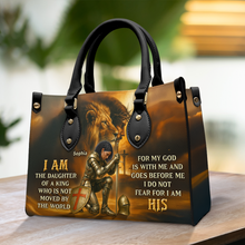 Load image into Gallery viewer, I Am The Daughter Of A King – Personalized Kneeing Knight Leather Bag for Christians Leather Bag PopCulturePrints
