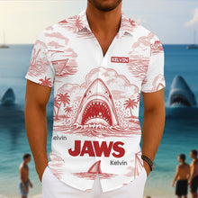 Load image into Gallery viewer, "Unleash Your Inner Shark!" - Personalized Shark Toile De Jouy Style Hawaiian Shirt - Custom Gift for Movie Lovers, Fathers, and Friends Hawaiian Shirts PopCulturePrints