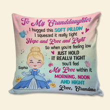 Load image into Gallery viewer, Personalized Princess Pillow for Granddaughter - Heartfelt Hug from Grandma Pillow PopCulturePrints