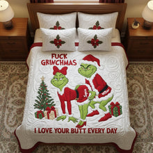 Load image into Gallery viewer, Embrace the Grinch Spirit - Cheeky Green Couple Quilt Bedding Set - Personalized Gift for Couples Bedding Set PopCulturePrints
