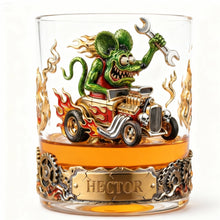 Load image into Gallery viewer, “Rev Up the Fun!” Personalized Hot Rod Lover's 11oz Round Glass - Custom Gift for Car Enthusiasts, Friends, Birthday & Special Occasions Glass PopCulturePrints