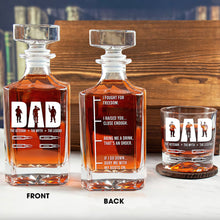 Load image into Gallery viewer, "The Veteran, The Myth, The Legend" - Personalized Whiskey Decanter Set for Dad Whiskey Bottle PopCulturePrints