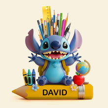 Load image into Gallery viewer, "Bring Imagination to Life!" - Personalized Blue Cartoon Alien Wooden Pen Holder - Perfect Gift for Kids Pen Holder PopCulturePrints