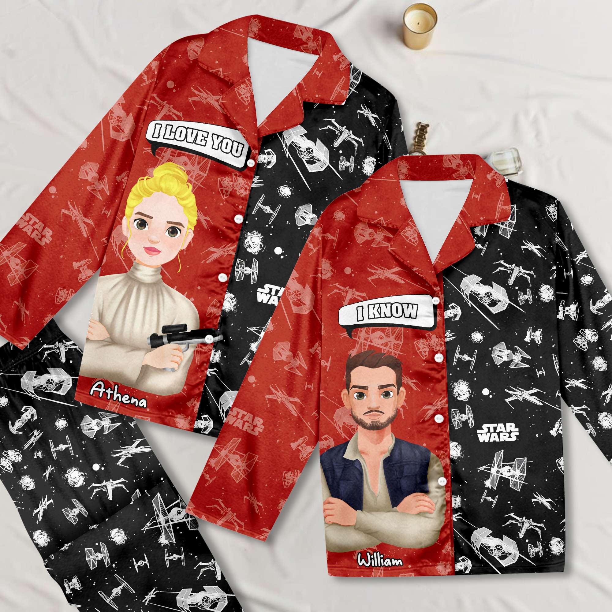 Personalized Star Wars Couple Pajama Set - Custom Button Up PJs Pajama Set PopCulturePrints