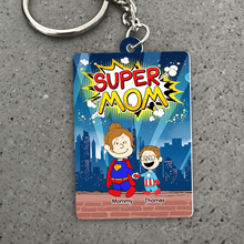 Load image into Gallery viewer, "Super Mom, Because She's Your Hero" - Personalized Keychain Gift for Mom, Grandma, and Loved Ones Keychains PopCulturePrints